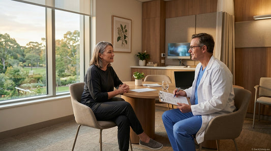 Patient discussing sleep apnea risks with doctor before surgery — pre-anesthesia disclosure