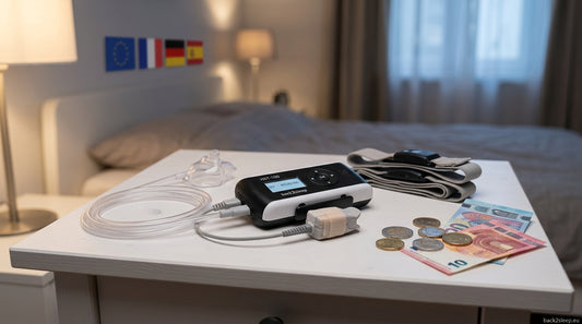 Sleep apnea diagnosis cost in Europe 2026 — home sleep test device with Euro currency