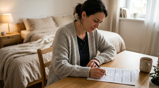 Person completing the STOP-BANG sleep apnea risk questionnaire at a desk
