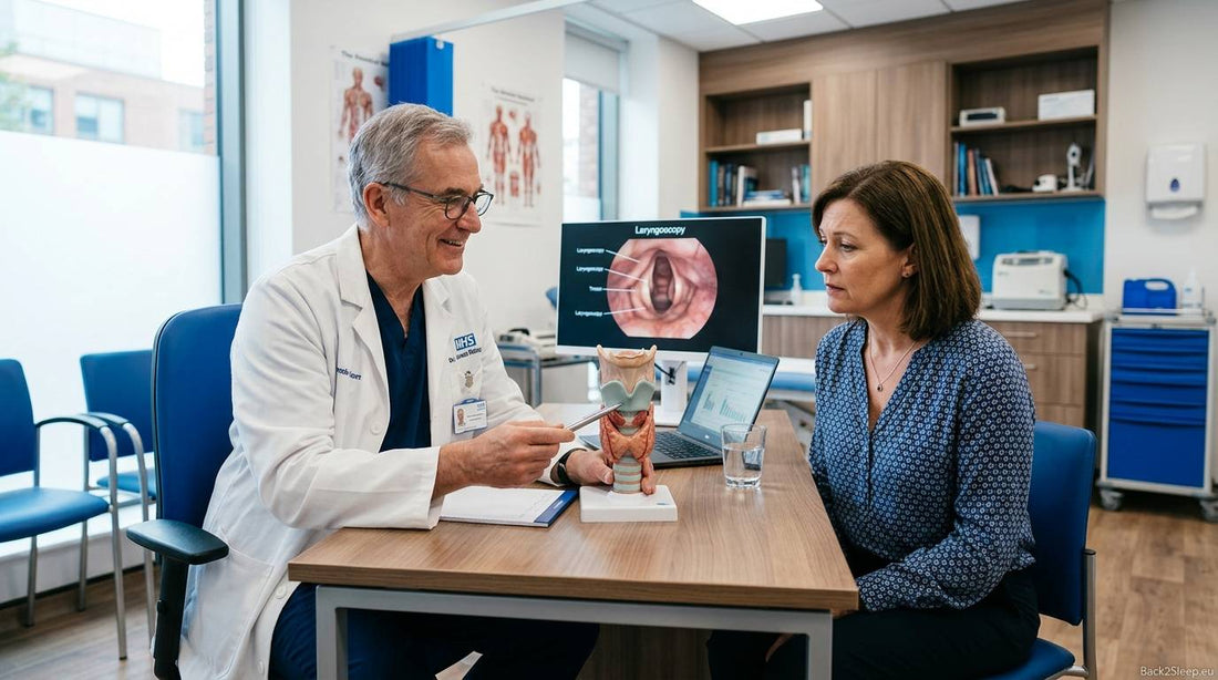 ENT surgeon explaining UPPP surgery procedure to patient in modern clinic
