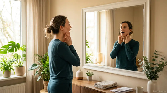 Person doing jaw exercise - myofunctional therapy tongue exercises for snoring