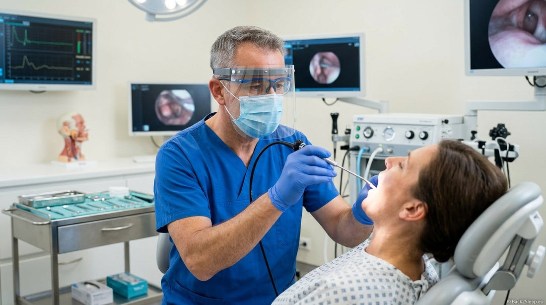 ENT specialist performing radiofrequency ablation procedure for snoring treatment