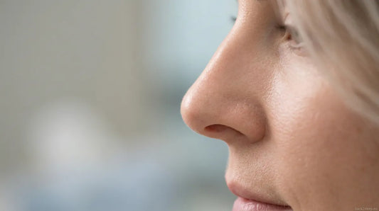 Close-up of nose in clinical lighting - comparing internal and external nasal dilators