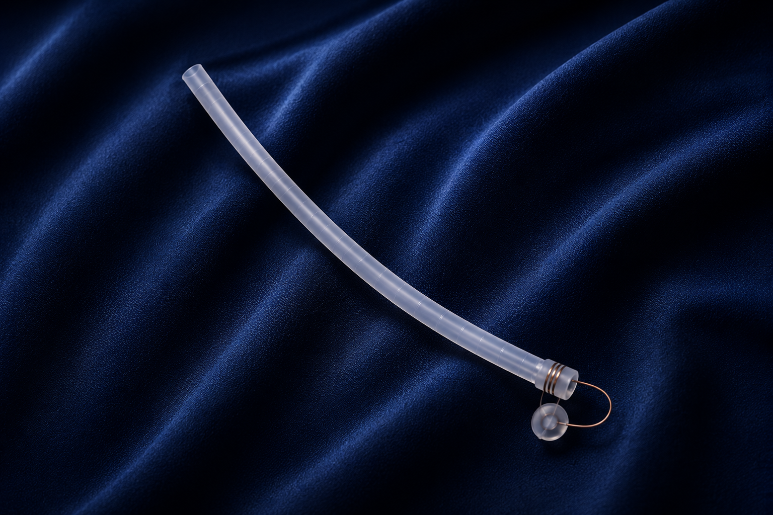 Back2Sleep nasal stent on dark blue silk — anti-snoring intranasal device
